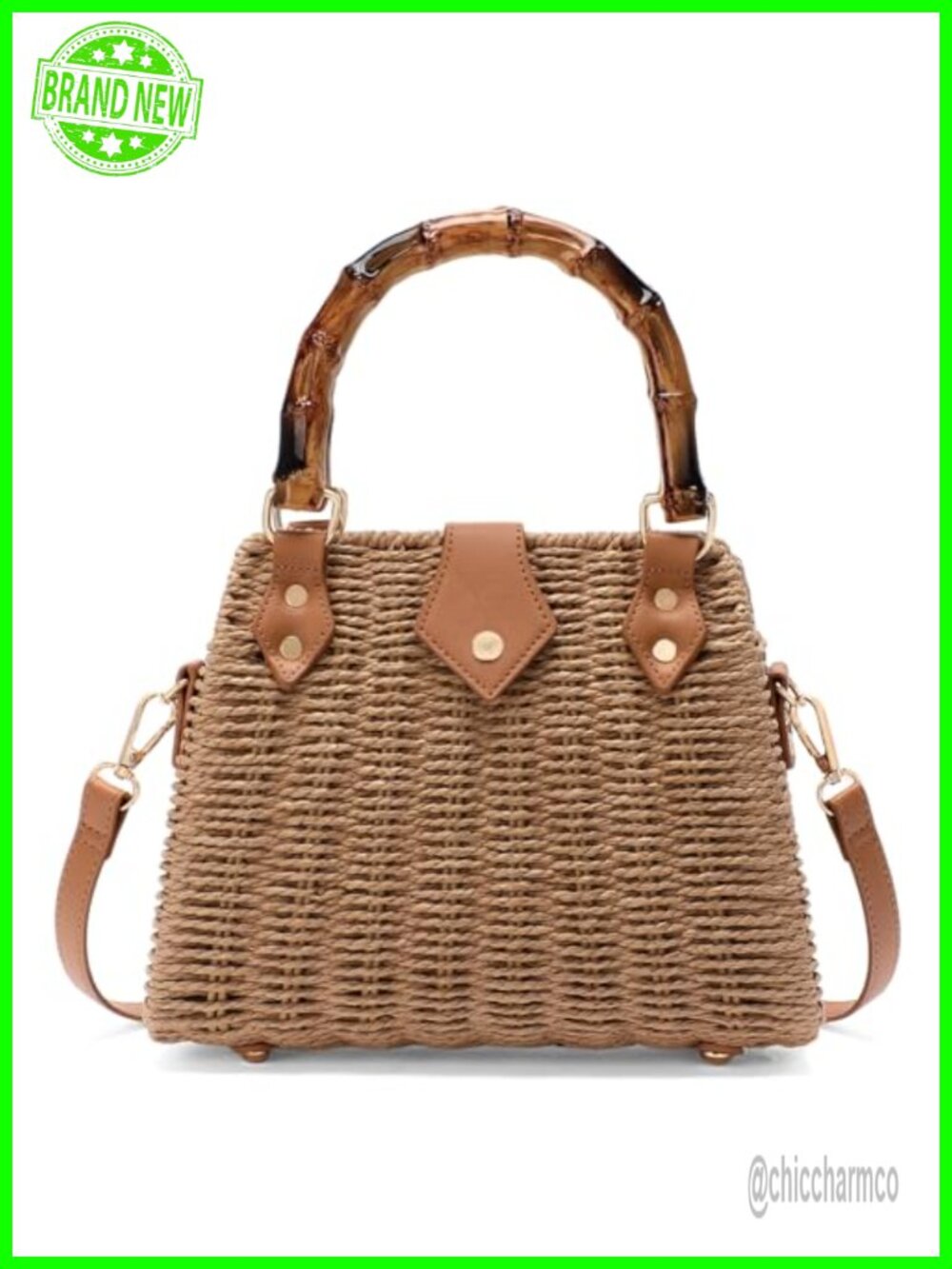 Straw Crossbody Bag Woven Top Handle Bamboo Summer Beach Purse Large Capacity